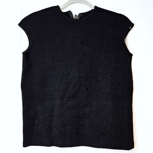 Vintage Palio Black Wool Boxy Shell Top Cap Sleeve Minimalist Zip